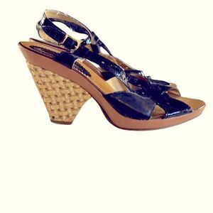 Franco Barbieri Navy Patent Leather Wedge Heels